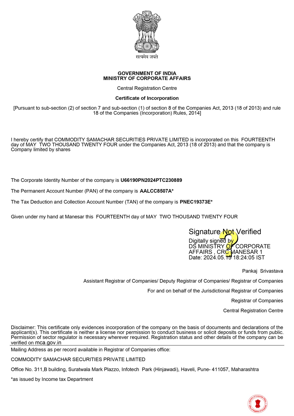 Certificate Of Incorporation